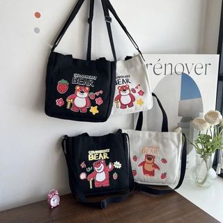 TÚI VẢI ĐEN TRẮNG GẤU LOTSO- NÚT BẤM- HÀNG QUẢNG CHÂU TÚI HỌC THÊM SIZE: 23*23*6CM giá sỉ