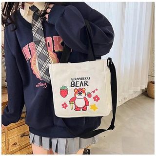 TÚI VẢI ĐEN TRẮNG GẤU LOTSO- NÚT BẤM- HÀNG QUẢNG CHÂU TÚI HỌC THÊM SIZE: 23*23*6CM