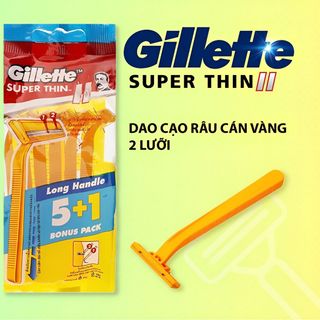 Dao Cạo râu cán vàng 2 lưỡi Gillette Super Thin II (gói 5+1) giá sỉ