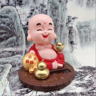 Tượng Phật, Chú Tiểu Gõ Mõ Tụng { Tuòng Thuận} Trang Trí Taplo Ô Tô, Bàn Thờ, Bàn Làm Việc