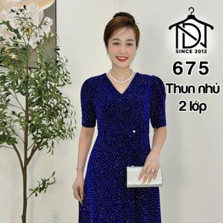 Đầm maxi trung niên dự tiệc sang trọng vải thun nhũ cao cấp đính đá, tặng mẹ co giãn tốt bigsize 80kg M675