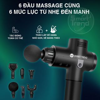 Máy Massage Cầm Tay Rung Mạnh Smart Trend MSCL01 Máy Cở Lớn 1kg, 7 đầu massage, 6 cấp độ mát xa, hộp chống sốc, có adapter sạc pin đi kèm
