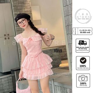 Đầm Bèo Xoè Chất Tằm Gẫy In Bông Mocking Thân Sau Phong Cách