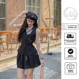 Sét Áo Kiểu Cổ Phối Ren Kèm Chân Váy Có Quần Trong