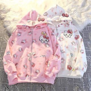 Áo khoác hoodie zip in HELLO KTTY chất nit bông dày mịn freesize dưới 70kg