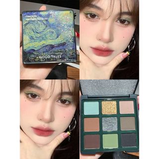Bảng Mắt Phấn Mắt 9 Ô GOGO TALES Hoa Khô Van gogh (GT289) bền màu lên chuẩn Tone Khói Xanh