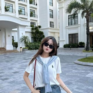 Áo thun baby tee logo thêu ngựa freesize dưới 55kg