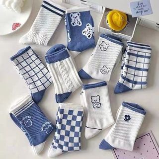 SET 5 ĐÔI TẤT GẤU XANH DƯƠNG CỔ CAO TÚI ZIP