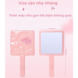 Gương Trang Điểm VEECCI  Cầm Tay Màu Hồng Họa Tiết Trơn Nhỏ Gọn Tiện Lợi giá tốt giá sỉ