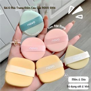 Bộ Set 6 Bông Mút Tán Phấn Nền Che Khuyết Điểm Mềm Mịn Makup Trang Điểm Cao Cấp NOVO 5914 Kèm Hộp Đựng Siêu Xinh giá sỉ