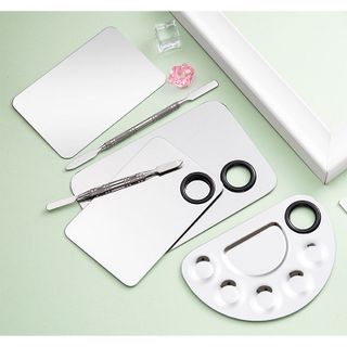 Bộ Khay Pha Màu Trang Điểm Trộn Nền Spatula Makeup Bằng Thép Không Gỉ Cho Lớp Nền Mỏng Mịn Phù Hợp Với Mọi Loại Kem