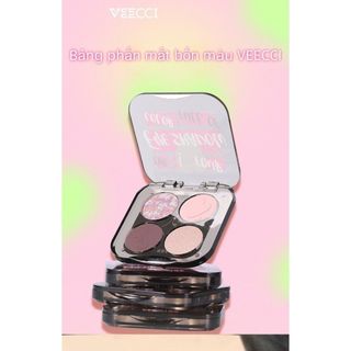 Bảng phấn mắt 4 ô VEECCI màu sắc hiệu ứng lì mịn ánh nhũ chống nhòe lâu trôi
