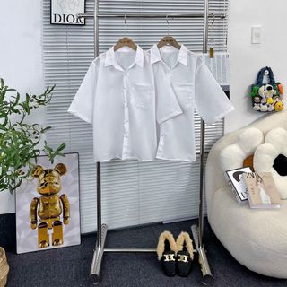Sơ mi học sinh tay lỡ có túi chất lụa mềm mịn, freesize form unisex 55kg