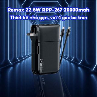 Pin Sạc Dự Phòng 20000mAh Remax RPP-267 - Sạc Nhanh QC3.0, VOOC 2.0, PD20W, Tích Hợp Cáp Sạc và Nguồn AC Sạc Trực Tiếp Pin Dự Phòng Sạc Pin