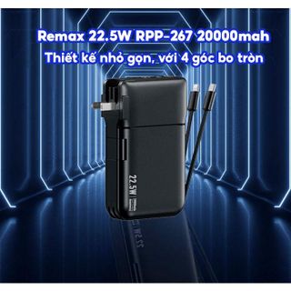 Pin Sạc Dự Phòng 20000mAh Remax RPP-267 - Sạc Nhanh QC3.0, VOOC 2.0, PD20W, Tích Hợp Cáp Sạc và Nguồn AC Sạc Trực Tiếp Pin Dự Phòng Sạc Pin