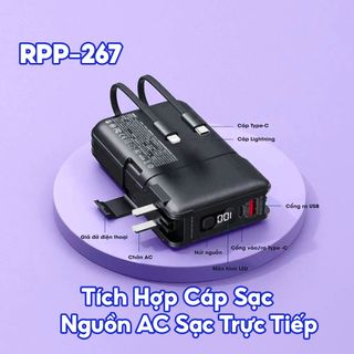 Pin Sạc Dự Phòng 20000mAh Remax RPP-267 - Sạc Nhanh QC3.0, VOOC 2.0, PD20W, Tích Hợp Cáp Sạc và Nguồn AC Sạc Trực Tiếp Pin Dự Phòng Sạc Pin