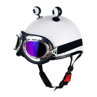 Mũ Bảo Hiểm Phi Công Nửa Đầu VARO Helmets Trắng Bóng Kèm Kính Phi Công Gắn Mắt Ếch Freesize giá sỉ