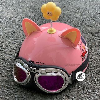 Mũ Bảo Hiểm Nửa Đầu VaroHelmet Tem Thỏ, Gấu Dễ Thương Kèm Kính Phi Công, Kính UV Chính Hãng