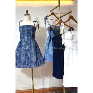 Váy jean, đầm jean 2 dây MUSE GLAM cúp ngực dáng xòe MGD25