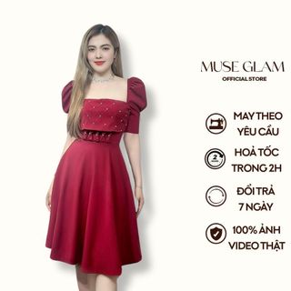 Đầm dự tiệc dáng xòe MUSEGLAM đầm tiểu thư sang trọng (có size lớn) MGD86