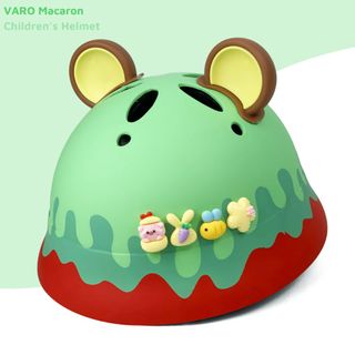 [Tặng Charm Gắn Mũ] Mũ bảo hiểm Varo Macaron cho bé từ 2-7 tuổi-Nón vành tròn tem kem chảy dễ thương