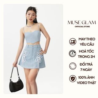 Set áo croptop chân váy MUSE GLAM set áo 2 dây, chân váy có lót quần MGS12