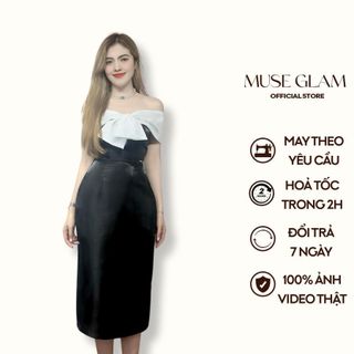 (Có bigsize) Đầm dự tiệc trễ vai đính nơ MUSE GLAM, mặc đi tiệc, dạ hội MGD88 giá sỉ