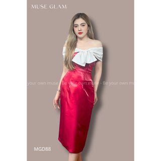 (Có bigsize) Đầm dự tiệc trễ vai đính nơ MUSE GLAM, mặc đi tiệc, dạ hội MGD88