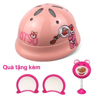 Mũ Bảo Hiểm Trẻ Em Varo Macaron Tem Gấu Dâu Cho Bé Từ 2 - 7 Tuổi Lotso Tặng Kèm Tai & Bông Gấu Dâu