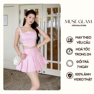 Set áo croptop đính nơ kèm chân váy xếp ly MUSE GLAM MGS35 giá sỉ