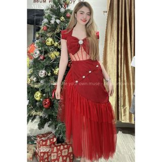 Đầm dự tiệc bút chì phối nơ đính đá MUSE GLAM Hàng Thiết Kế Nhiều Màu Cao Cấp MGD93