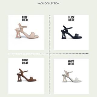 Giày sandal 7P gót tam giác mở quai ngang dập phồng Hadu M7118