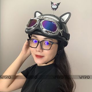 Mũ Bảo Hiểm Nửa Đầu VARO Trơn Kèm Kính Phi Công Freesize - Chính hãng
