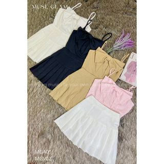 Set Áo 2 Dây Và Chân Váy Xếp Li MUSE GLAM Áo Croptop Nhiều Màu Cao Cấp MGA01
