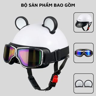 Mũ Bảo Hiểm Nửa Đầu Varo Trơn Gắn Kính Phi Công Tặng Tai Chuột, Nón Phi Công Cao Cấp Varohelmet