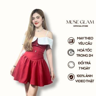 Đầm trễ vai dự tiệc đính nơ sau lưng MUSE GLAM đầm đỏ váy công chúa nữ MGD87 giá sỉ