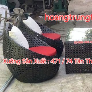 Sofa trứng nhựa giả mây đan mắc cáo màu đen sofa trứng sofa ngoài trời bàn ghế mây nhựa Sài Gòn giá sỉ