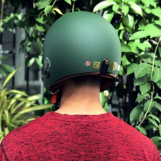 Mũ bảo hiểm 3/4 RUBY VARO - Xanh lính viền vàng, lót nâu cao cấp BH 12 tháng - tặng lưỡi trai
