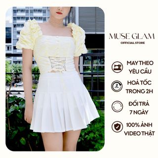 Sét Áo Croptop ,Áo Tay Phồng Bèo Nhún MUSE GLAM Hàng Thiết Kế Nhiều Màu Cao Cấp MGA10
