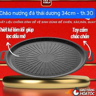 Chảo nướng đá chống dính không dầu Hàn Quốc size 32cm chảo nướng thịt BBQ dùng được cho cả bếp từ giá sỉ