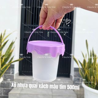 Xô trà sữa 500ml nắp màu tím đựng trà sữa có quai xách giá sỉ