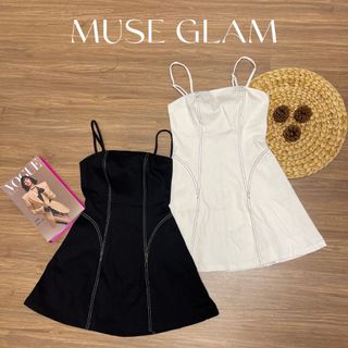 Váy jean 2 dây dáng xòe MUSE GLAM đầm denim có lót quần, trẻ trung, năng động MGD24
