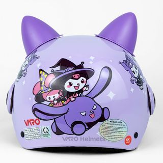 Mũ Bảo Hiểm Trẻ Em Kính Càng Tem Kuromi Đáng Yêu Cho Bé Từ 5-10 Tuổi Kèm Tai Mèo Chính Hãng VARO
