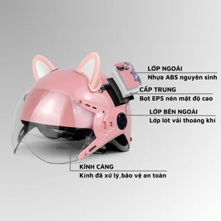 Mũ Bảo Hiểm Trẻ Em Kính Càng Tem Kuromi Đáng Yêu Cho Bé Từ 5-10 Tuổi Kèm Tai Mèo Chính Hãng VARO