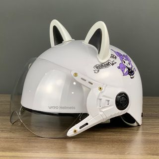 Mũ Bảo Hiểm Trẻ Em Kính Càng Tem Kuromi Đáng Yêu Cho Bé Từ 5-10 Tuổi Kèm Tai Mèo Chính Hãng VARO