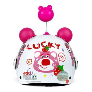 Mũ Bảo Hiểm Trẻ Em Kính Càng VARO Helmet Gấu Dâu Lotso Dễ Thương Cho Bé Từ 5-10 Tuổi Kèm Tai Gấu Dâu