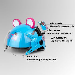 Mũ Bảo Hiểm Nửa Đầu Kính Càng Trẻ Em Kuromi, Gấu Dâu Dễ Thương Cho Bé Từ 5-10 Tuổi Tặng Tai Gắn Nón
