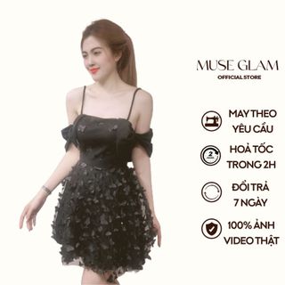 Đầm dự tiệc trễ vai họa tiết bướm nổi 3D MUSE GLAM MGD34