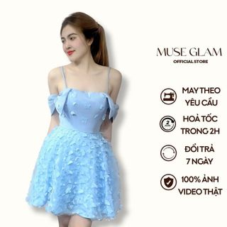 Đầm dự tiệc trễ vai họa tiết bướm nổi 3D MUSE GLAM MGD34