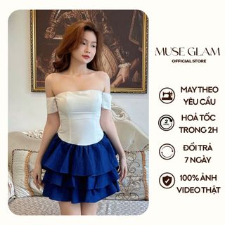 Váy trễ vai cúp ngực MUSE GLAM đầm xòe trễ vai che bắp tay MGD70